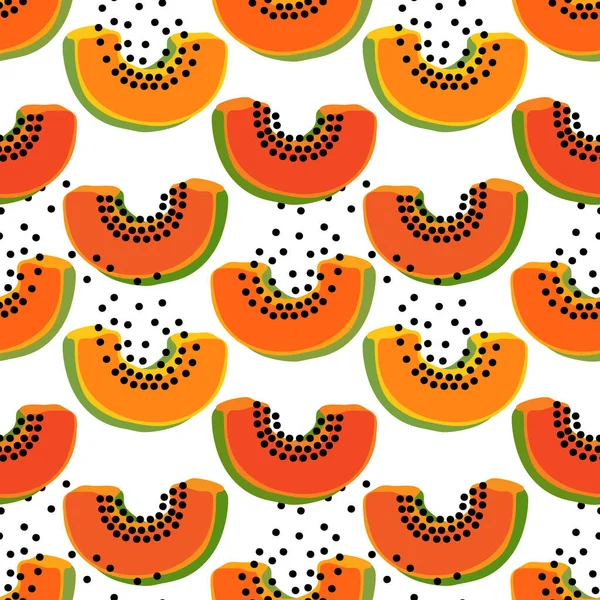 Vektornahtloses Muster mit Papayascheiben. Bunte Hand gezeichneten minimalistischen Hintergrund. Papayastücke mit Samen Hintergrund. — Stockvektor