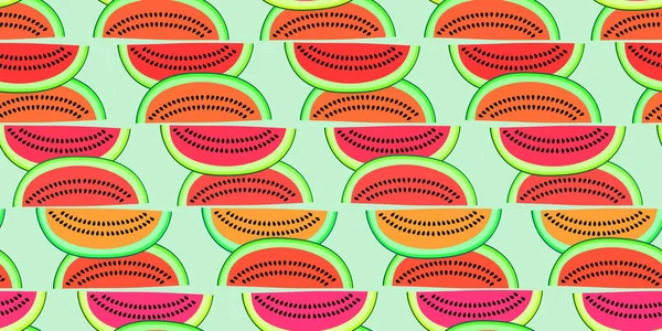 Vektornahtloses Muster mit Wassermelonenscheiben. Bunte handgezeichnete reproduzierbare Hintergrund. Sommerfrüchte mit Samen. — Stockvektor