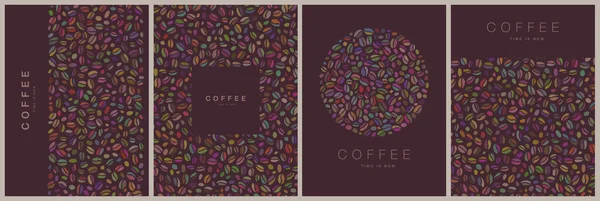 Vector set of modern vertical carts with coffee beans for posters, templates for flyers, banners, invitations, restaurant or cafe menu design. - Stok Vektor