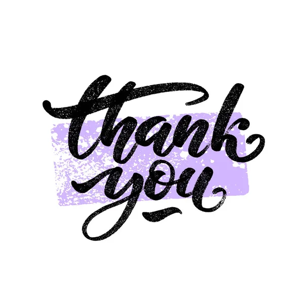 Thank you hand written words on violet brush stroke. Calligraphy lettering for cards, posters, stickers. — Vector de stock