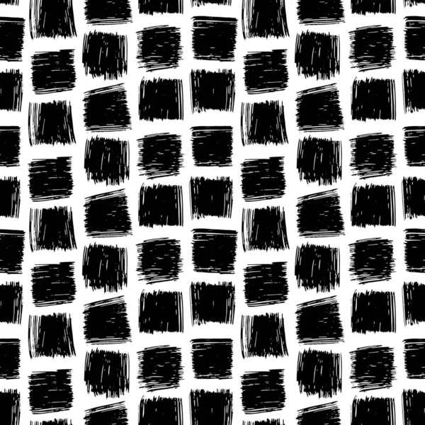 Vector naadloos patroon. Herhaaldelijke textuur met met de hand getekende kleine vierkante vorm slagen. Artistieke monochrome achtergrond. — Stockvector