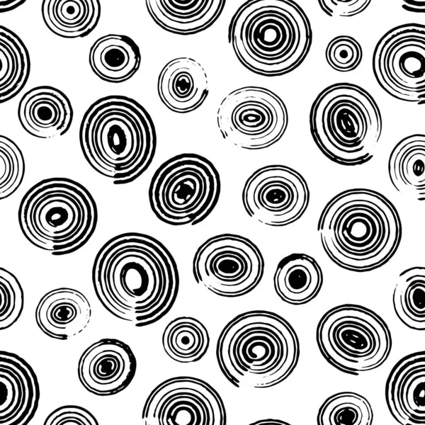 Vektor nahtlose Muster. Wiederholbare Textur mit handgezeichneten runden Pinselstrichen verschiedener Größe. Künstlerischer monochromer Hintergrund. — Stockvektor