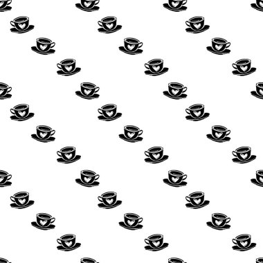 Elle çizilmiş kahve, çay fincanı ve kupa ile pürüzsüz bir patten. Basit tek renkli arkaplan.