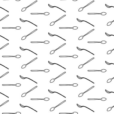 Elle çizilmiş doğrusal çay kaşıklarıyla vektörsüz patent. Basit tek renkli arkaplan.