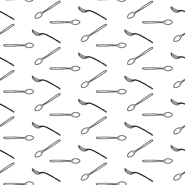 Vector naadloze patten met handgetekende lineaire theelepels. Eenvoudige monochrome achtergrond. — Stockvector