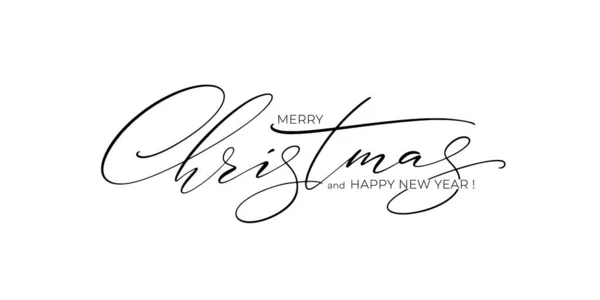 Merry Christmas Happy New Year Lettering Template Monochrome Elegant Greeting — Vector de stock