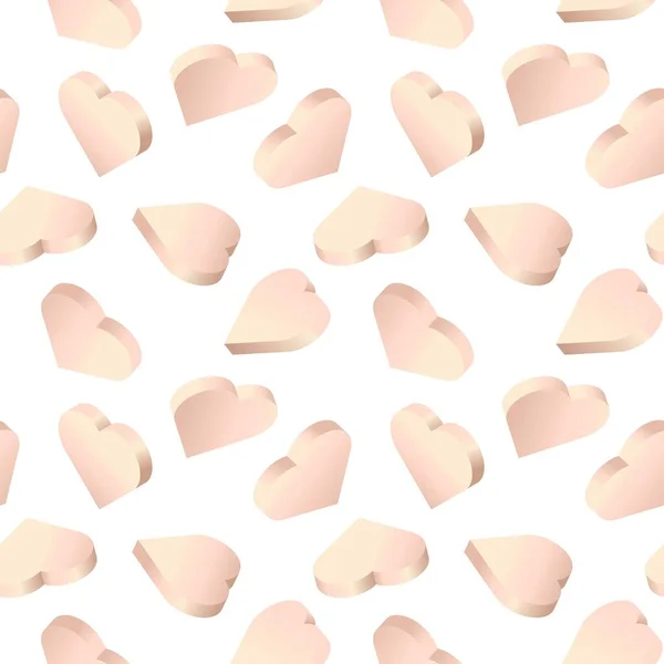 Vector Background Hearts Seamless Pattern Isometric Rose Gold Color Hearts — Διανυσματικό Αρχείο