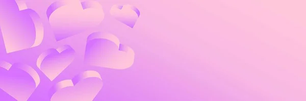Horizontal Banner Isometric Pink Hearts Place Text Happy Valentines Day — Stockvektor