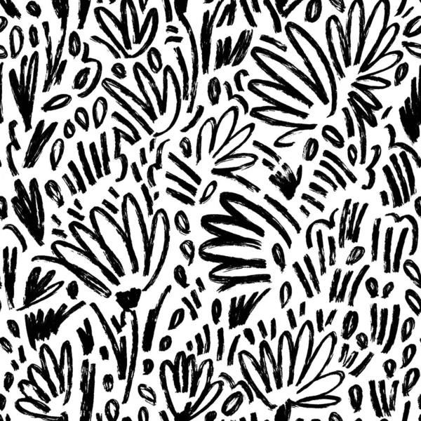 Vector Hand Drawn Floral Seamless Pattern Dry Brush Style Botanical — Vector de stock