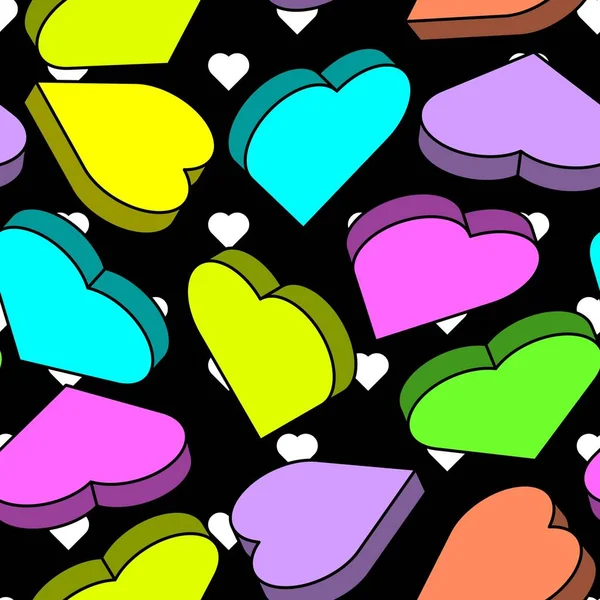 Vector Background Isometric Hearts Seamless Pattern Geometric Hearts Bright Colors — Vetor de Stock