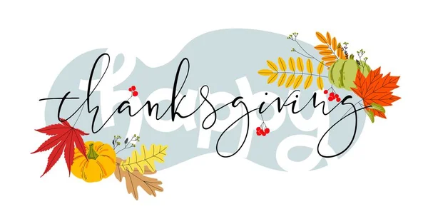 Hand Drawn Happy Thanksgiving Day Background Vector Illustration Thin Script — Stok Vektör