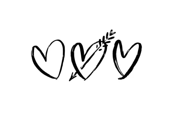 Σύνολο Περίγραμμα Χέρι Ζωγραφισμένα Εικονίδια Καρδιά Rough Καρδιές Δείκτη Βέλος — Διανυσματικό Αρχείο