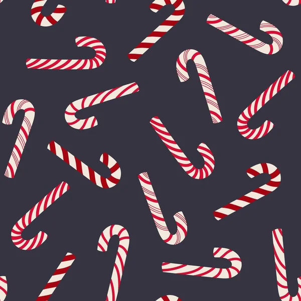 Christmas Seamless Pattern Candy Canes Dark Background Vector Background Wrapping — Stock Vector