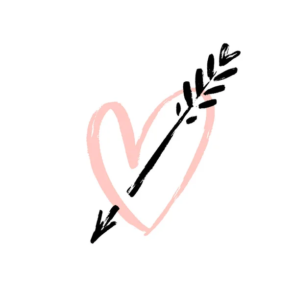 Vektor Handgezeichnetes Herz Symbol Mit Pfeil Grober Markierer Herz Isoliert — Stockvektor