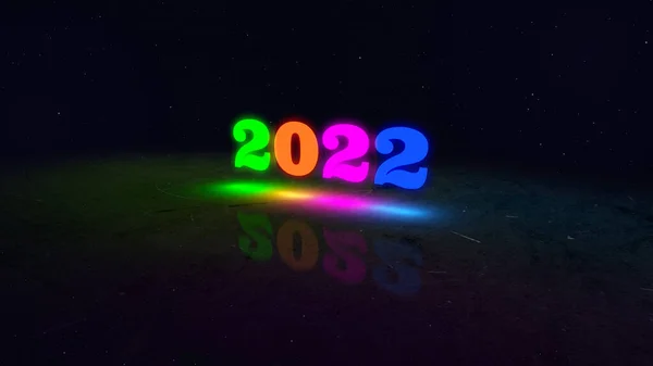 2022 Yeni Yıl Parlak Metni Siyah Yıldızlar Üzerinde Izole Edilmiş — Stok fotoğraf