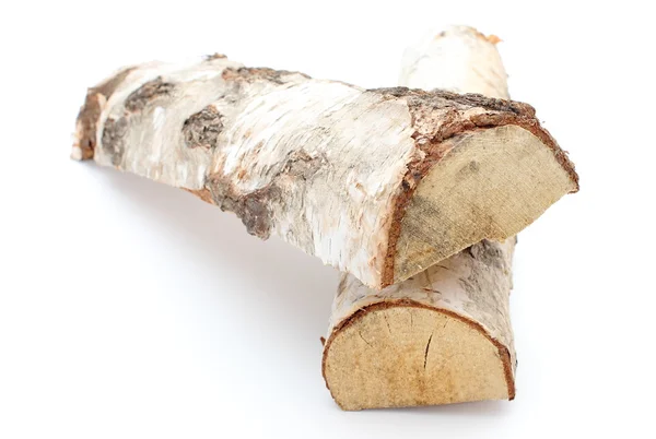 Stack of cut logs firewood from silver birch tree — Stock Photo, Image