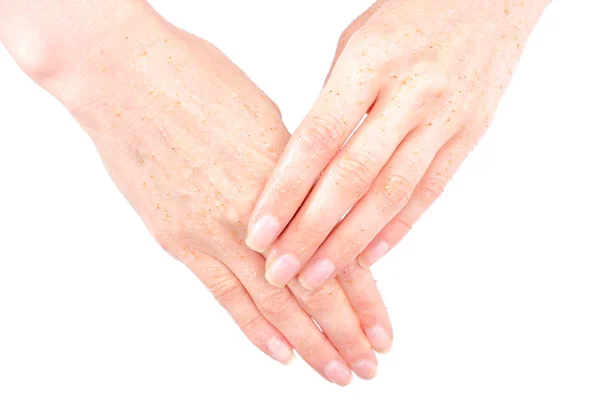 Peeling hand isolated on white background — Stock Photo, Image