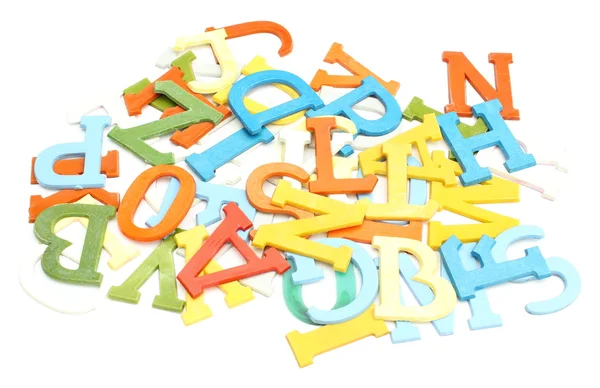 Old, colorful, plastic letters on white background — Stock Photo, Image