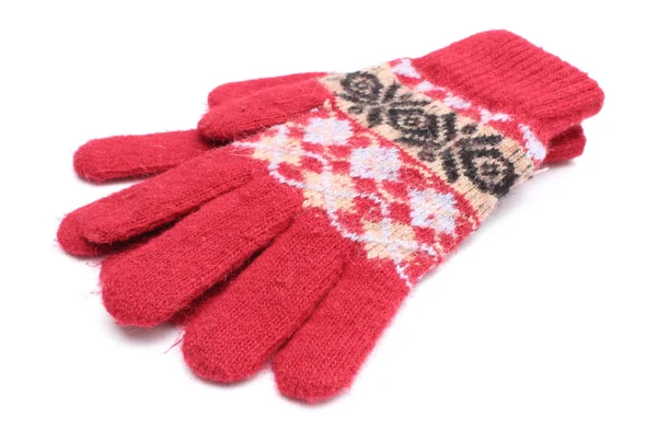 Par de guantes de lana roja sobre fondo blanco — Foto de Stock