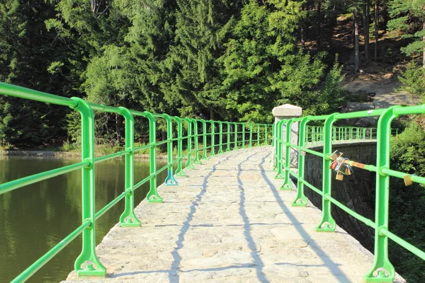 Ponte verde e água da barragem — Fotografia de Stock