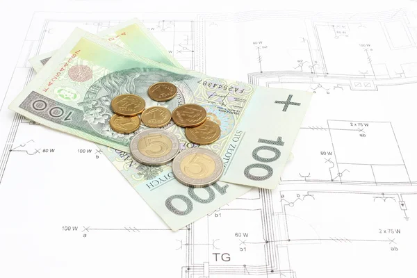 Money lying on the housing plan — Stock Photo, Image