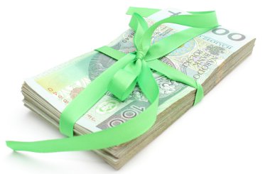 banknot izole beyaz zemin üzerine yeşil şerit ile yığını