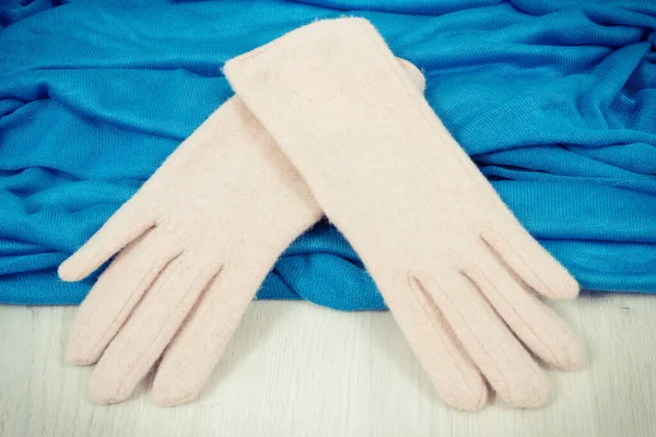 Красочные Перчатки Шаль Женщины Шерсти Хлопка Концепция Одежды Осень Зиму — стоковое фото