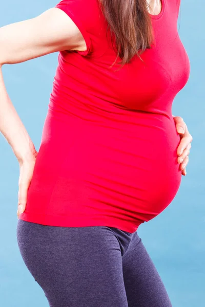 Mujer Embarazada Con Dolor Estómago Dolor Espalda Concepto Atención Médica — Foto de Stock