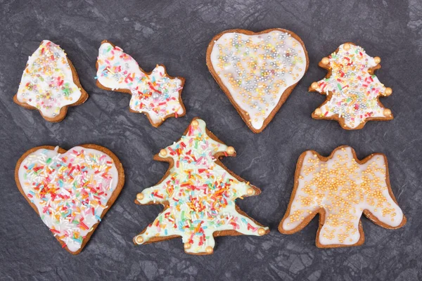 Fresh Baked Homemade Gingerbread Shape Christmas Tree Heart Star Colorful — Stock Photo, Image
