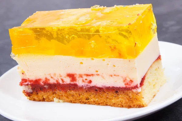 Fresh Creamy Sweet Sponge Cake Different Layers Jelly Delicious Dessert — Stock Photo, Image