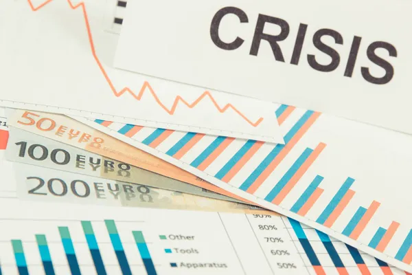 Schriftkrise Währungen Euro Und Abwärtsdiagramme Die Die Durch Covid Verursachte — Stockfoto