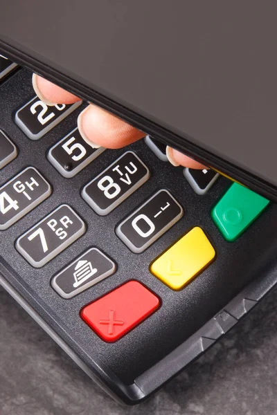 Mobile Phone Smartphone Payment Terminal Credit Card Reader Cashless Paying — Stock Photo, Image