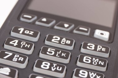 Ödeme terminali, nakit ödemeler için kredi kartı okuyucu. Finans ve bankacılık kavramı