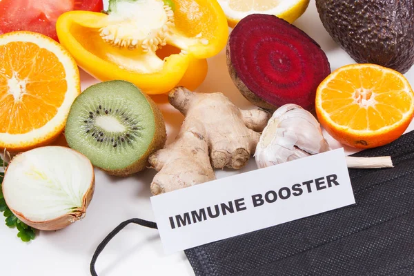 Inscriptie Immuunbooster Vers Rijp Gezond Fruit Groenten Met Natuurlijke Vitaminen — Stockfoto