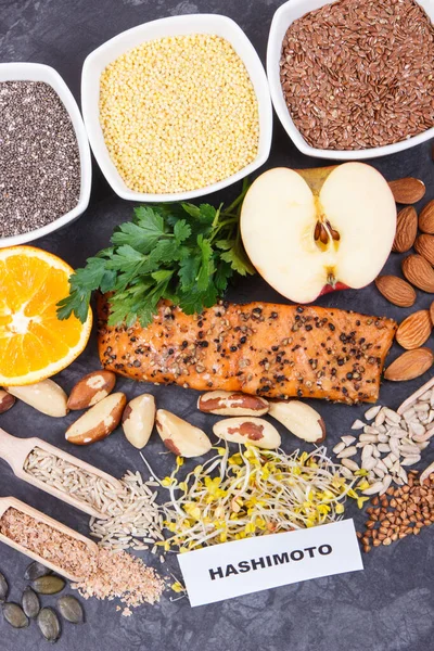 Gunstig Voedzaam Eten Voor Schildklier Gezonde Ingrediënten Als Bron Van — Stockfoto