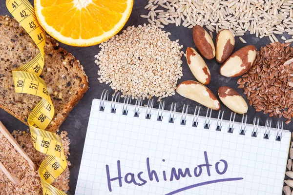 Tape Maatregel Notitieblok Met Inscriptie Hashimoto Beste Voedzame Ingrediënten Voor — Stockfoto