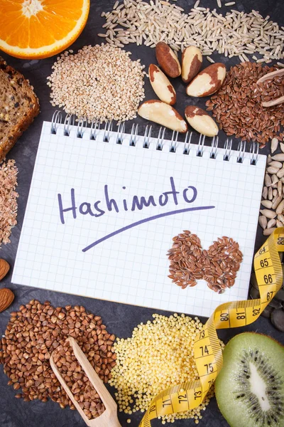 Notepad Met Inscriptie Hashimoto Beste Ingrediënten Producten Voor Gezonde Schildklier — Stockfoto