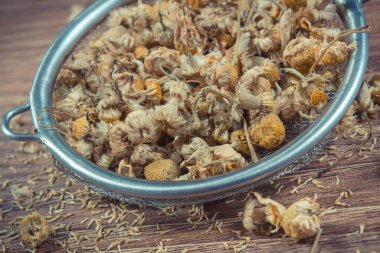 Alternatif tıpta kullanılan bitki olarak sağlıklı papatya çayı. Doğal vitaminler ve mineraller