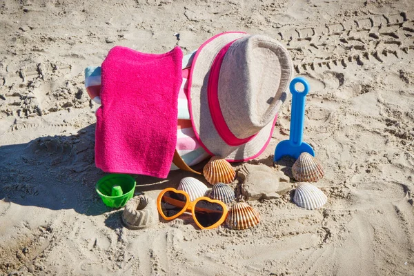 Accessories Relax Sunbathing Children Toys Playing Sand Beach Travel Vacation — Stock Photo, Image