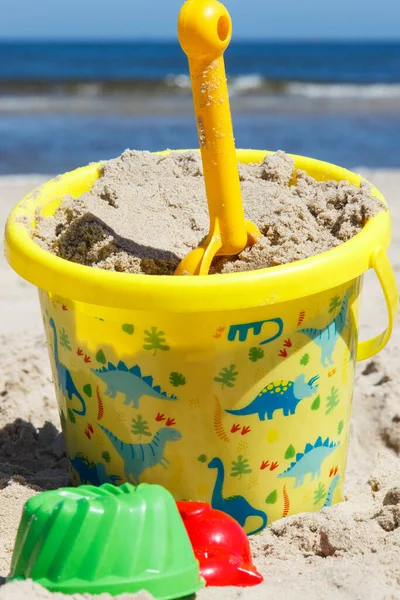 Children Toys Using Relax Playing Sand Beach Summer Vacation Time — Foto de Stock