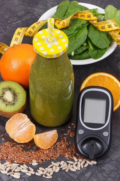 Glucosímetro Para Medir Nivel Azúcar Batido Fresco Saludable Partir Frutas — Foto de Stock