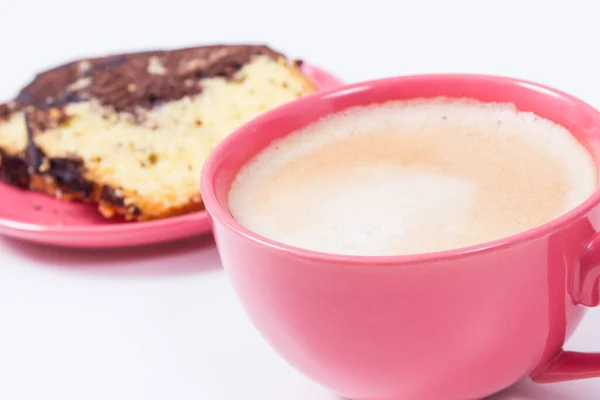 Cup Coffee Milk Fresh Baked Yeast Dough Cocoa Chocolate Icing — Stock Photo, Image