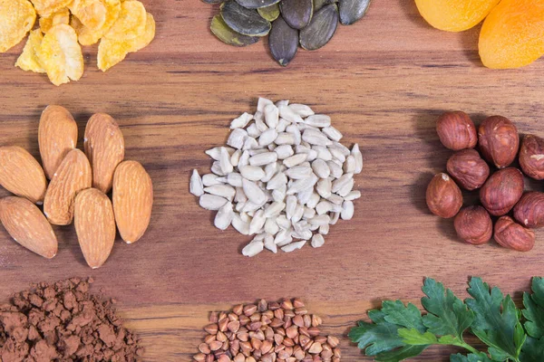 Voedzaam Gezond Voedsel Dat Magnesium Voedingsvezels Andere Vitaminen Mineralen Bevat — Stockfoto