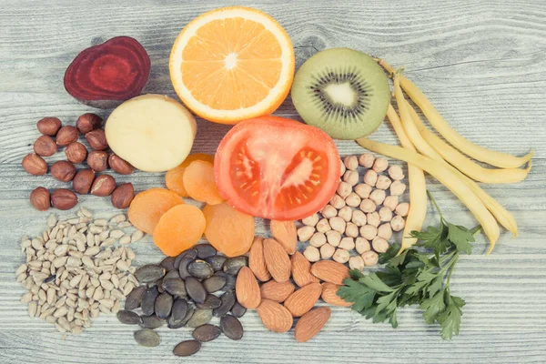 Здоровые Питательные Различные Ингредиенты Содержащие Натуральный Витамин Минералы — стоковое фото