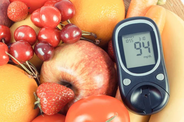 Compteur Glucose Pour Vérifier Mesurer Taux Sucre Les Fruits Naturels — Photo