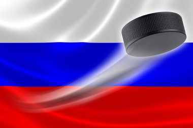 Hokey diski çizgileri arasında Rusya'nın bayrağı