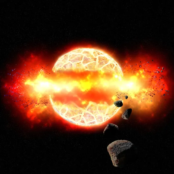 Explosion incendiaire de la planète dans l'espace — Photo