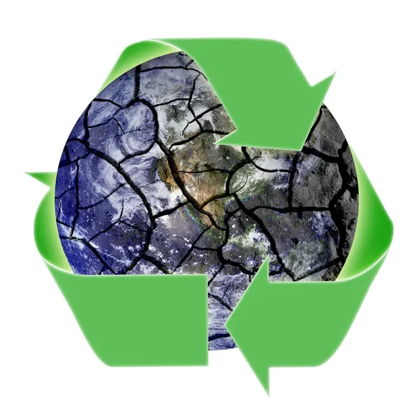 Recycling symbool over kwetsbare planeet aarde — Stockfoto