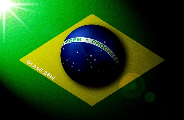 Brazilská vlajka na poli s 3d fotbalový míč — Stock fotografie