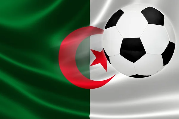 Voetbal sprongen uit Algerije de vlag — Stockfoto